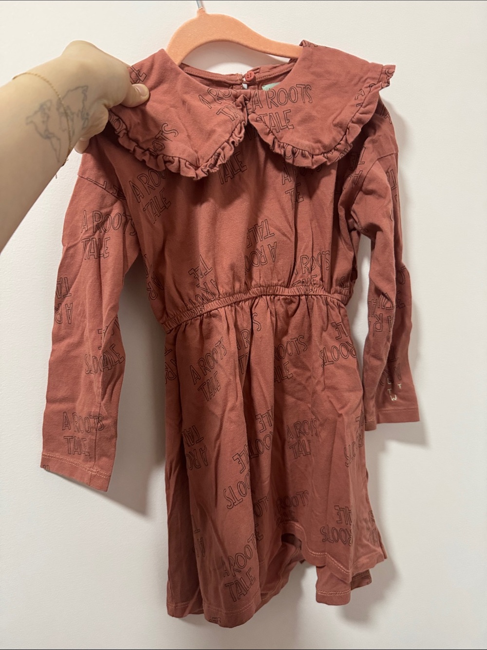 Girls Long-Sleeve Ruffle Collar Casual Dress in Dusty Rose